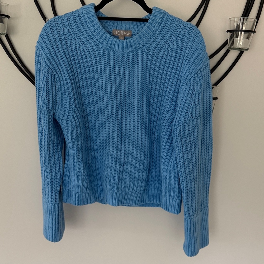 J. Crew Blue Chunky Ribbed Crewneck Sweater